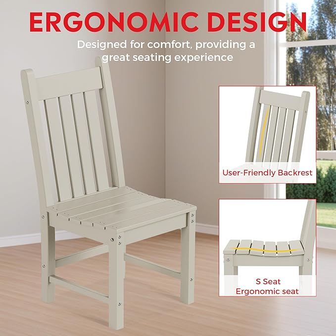 Costaelm Armless Outdoor Chair, Patio Adirondack Chair, HDPE Poly Lumber Waterproof Restaurant Bistro Kitchen Dining Chair for Outside Porch Backyard Garden, Sand