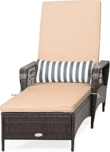 COSTWAY PE Rattan Chaise Lounge Chair, 6 Gear Adjustable Recliner with Armrest & Pillow - Photo 1