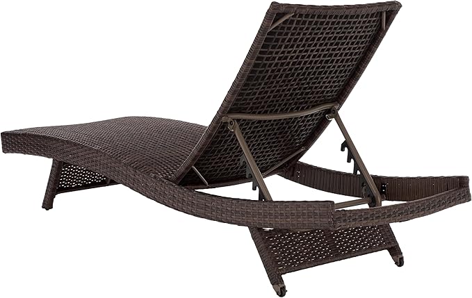 SAFAVIEH Outdoor Patio Furniture Collection – Alex Brown & Taupe Quick Dry Foam Lounger, Adjustable Outdoor Chaise, Modern Curved Design (PAT7545B)