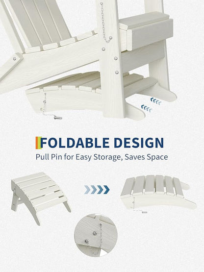 Garvee Folding Adirondack Ottoman Set of 2, HDPE Outdoor Footrest for Adirondack Chair, All-Weather Resistant for Deck Backyard Patio Outside Poolside Porch Lawn - White
