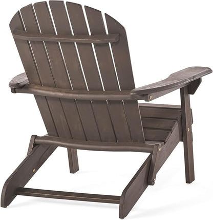 Benjara Libo Outdoor Adirondack Chair- Taupe Gray Acacia Wood- Slat Panels