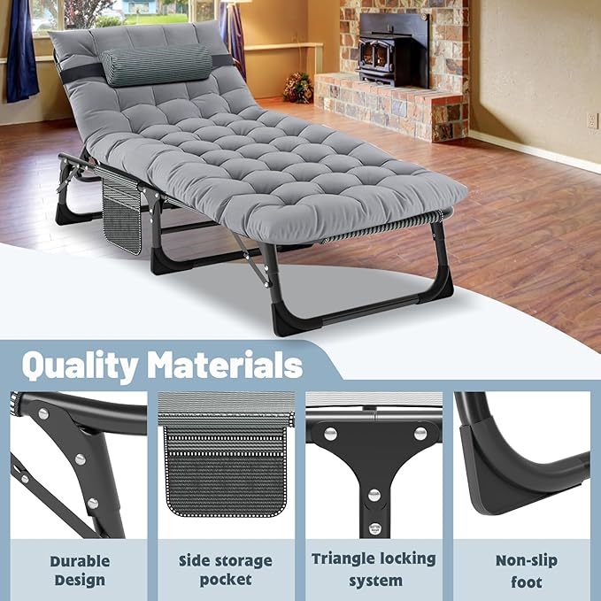 Slsy Folding Chaise Patio Lounge Chairs, Outdoor Reclining Patio Chairs, Heavy Duty Patio Chairs Chaise Lounges for Tanning, Poolside, Beach, Lawn, Camping