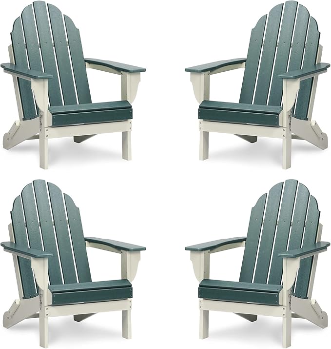 Aoodor HDPE Outdoor All-Weather Folding Adirondack Chair for Patio, Garden, Backyard, Lawn, Fire Pit, Set of 4 Green