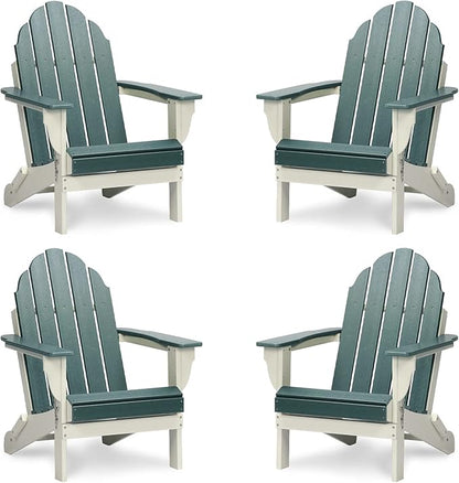Aoodor HDPE Outdoor All-Weather Folding Adirondack Chair for Patio, Garden, Backyard, Lawn, Fire Pit, Set of 4 Green