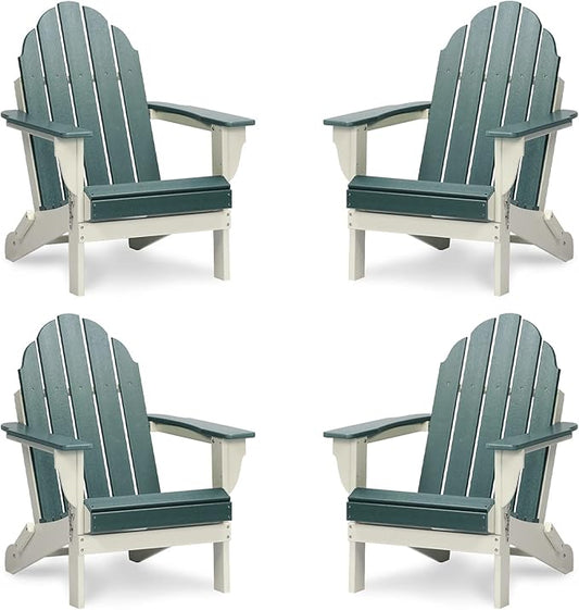 Aoodor HDPE Outdoor All-Weather Folding Adirondack Chair for Patio, Garden, Backyard, Lawn, Fire Pit, Set of 4 Green
