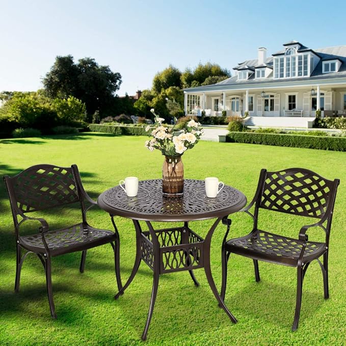 YUSING 3 Piece Outdoor Patio Bistro Set, 35" Bistro Dining Table and 2 Backyard Garden Chairs, Furniture Set for Kitchen - Photo 5