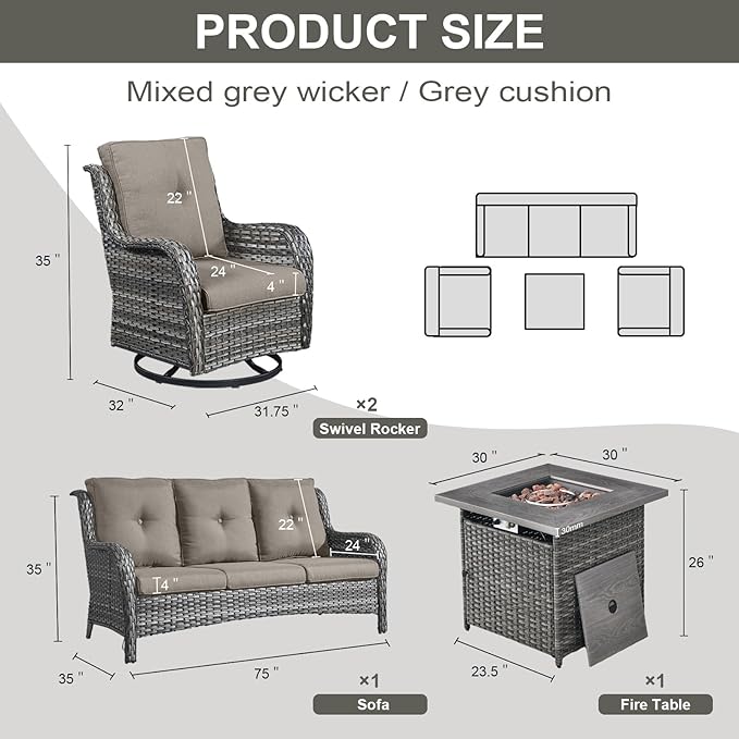 Belord 4 Piece Patio Wicker Furniture Set, Outdoor Swivel Rocker Chairs - Photo 2