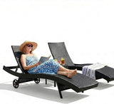 Wicker Outdoor Lounge Chairs with Rolling Wheels, Pool Lounge Chairs Set of 2 - Photo 1