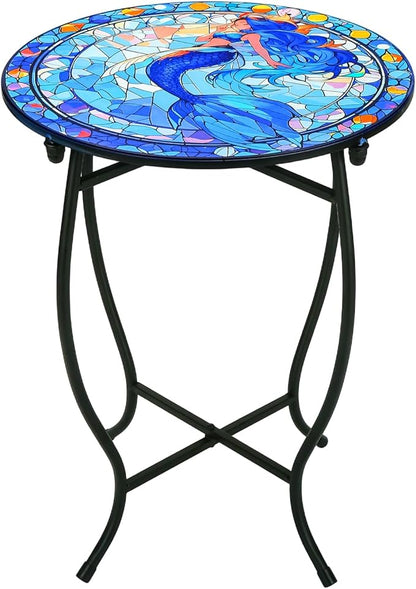 Indoor Outdoor Metal Round Side Table, 14 Inch Round Patio Coffee Bistro Table, Weather Resistant Black Metal Side Table for Patio Balcony Yard Porch Garden, Plant Stand for Indoor Outdoor Use