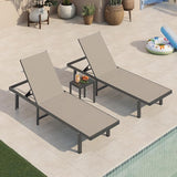 Pool Lounge Chairs Set of 3 (2 Loungers + 1 Side Table)，Outdoor Lounge Chairs with Wheels and 5-Position Recliner - Photo 1