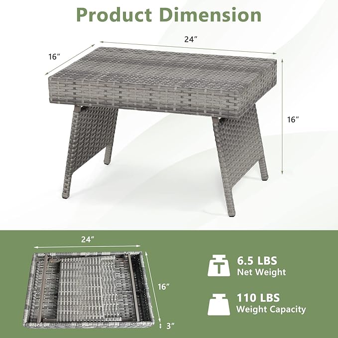 HAPPYGRILL Outdoor Wicker Table Folding Rattan Standing Coffee Side Table for Patio Lawn Bistro Poolside Garden - Photo 3