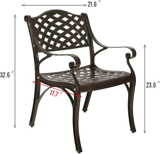 YUSING Outdoor Dining Chairs Set of 2, Cast Aluminum Metal Arm Chairs for Kitchen, Garden, Backyard
