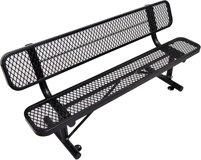 6FT/72INCH Heavy Duty Metal Park Bench for Outside, Outdoor Garden Benches with Backrest & Portable Frame, Expanded Metal Mesh Bench for Shopping Malls, Lawn, Park, Deck, Patio, Porch, Black