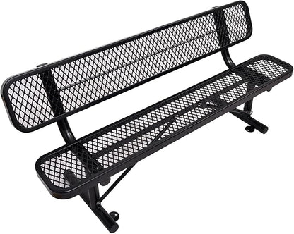6FT Heavy-Duty Park Bench for Outside - Black Coated Outdoor Furniture Steel Bench, Commercial-Grade Outdoor Benches Weatherproof for Park, Patio, Porch (Portable with Back) (Black, 6FT)