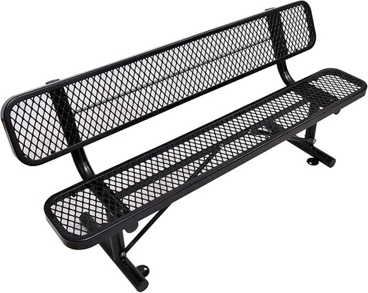 6FT Heavy-Duty Park Bench for Outside - Black Coated Outdoor Furniture Steel Bench, Commercial-Grade Outdoor Benches Weatherproof for Park, Patio, Porch (Portable with Back) (Black, 6FT)