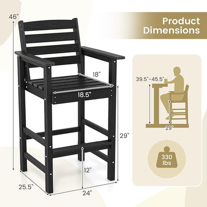 Giantex 29” Bar Stools Set of 4, HDPE Barstools w/Back, Armrests & Footrests, Max Load 330Lbs, Counter Height Bar Stools, Adirondack Chair for Patio Balcony Outdoor Bistro Set, Black