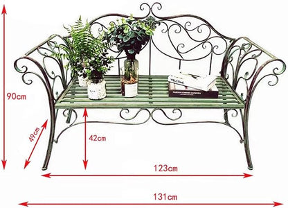 Outdoor Bench Garden Benches for Outdoors Patio Bench Metal Front Porch Bench with Sturdy Cast Iron Metal Frame, Metal Garden Bench Chair 2 Seater for Garden, Yard, Patio, Porch and Sunroom (Color :