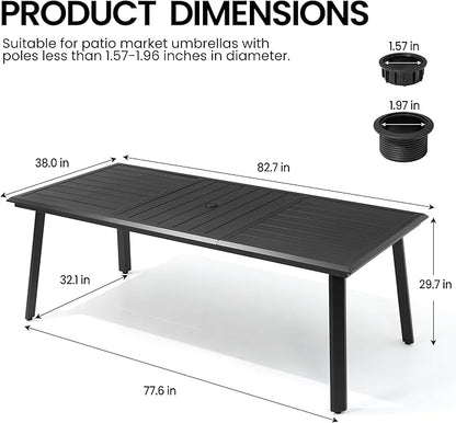 Patio Table with Umbrella Hole 83" Aluminum Outdoor Dining Table for 8 Rectangle All Weather Outside Table for Lawn Backyard Garden
