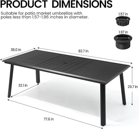Patio Table with Umbrella Hole 83" Aluminum Outdoor Dining Table for 8 Rectangle All Weather Outside Table for Lawn Backyard Garden