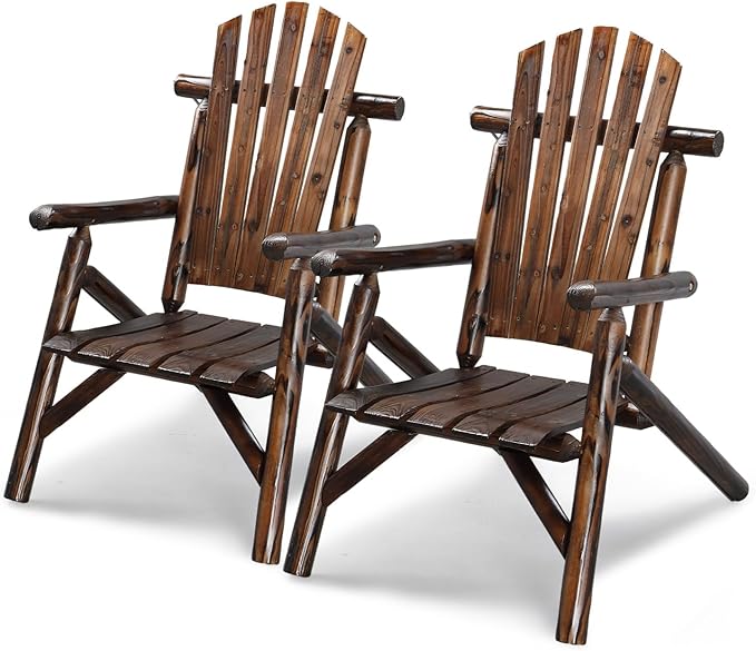 VINGLI Adirondack Chairs Set of 2, Solid Wood Adirondack Chair Fire Pit Chairs, Heavy Duty Backyard Seating Armchair Deck Garden Lawn (Carbonized, 2 PCS)