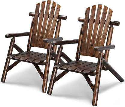 VINGLI Adirondack Chairs Set of 2, Solid Wood Adirondack Chair Fire Pit Chairs, Heavy Duty Backyard Seating Armchair Deck Garden Lawn (Carbonized, 2 PCS)