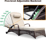 NOBLEMOOD Chaise Lounge Outdoor Wicker Lounge Chair with Wheels - Photo 2