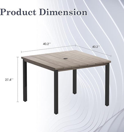 Outdoor Dining Table with Adjustable Umbrella Hole, 40.2" All-Weather Square Patio Dining Table for 4, Metal Patio Table for Garden Lawn Porch Deck Yard, Grey