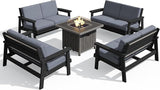 SERWALL Patio Furniture Set with 33” Fire Pit Table, HDPE Outdoor Sectional Sofa Set with Thickened Cushions - Photo 1