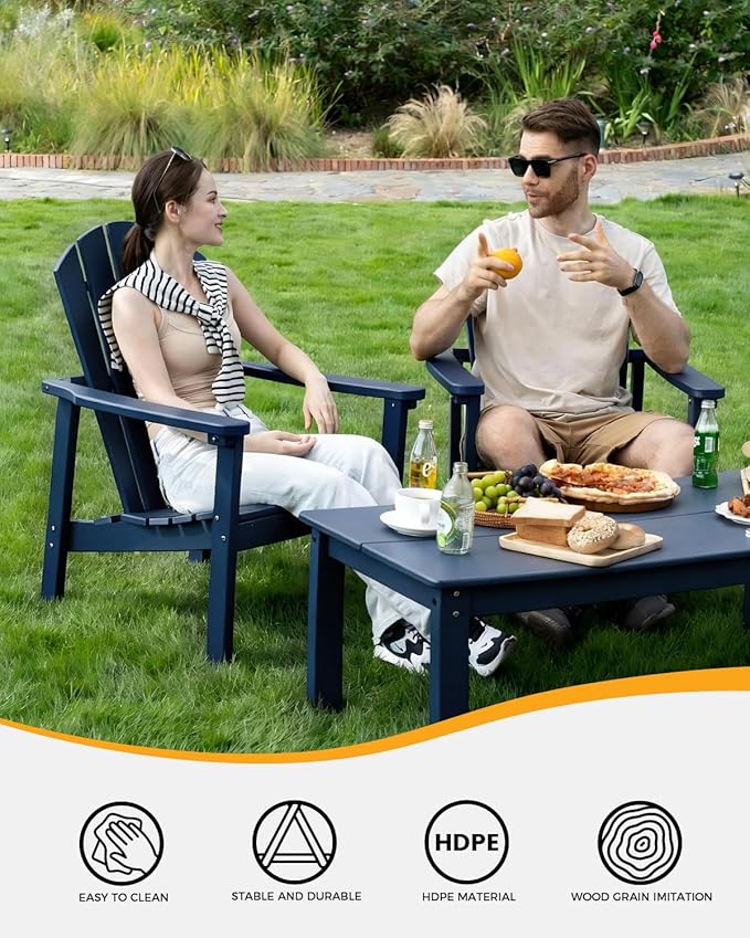 nevilywood 5-Piece HDPE Adirondack Chair Set, 4 Stackable Chairs Coffee Table, All-Weather Wood Grain - Photo 4