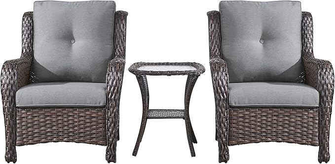 Rilyson Patio Bistro Set Wicker Chairs - 3 Piece Outdoor Rattan Conversation Set with 2 Armrest Chair and 1 Side Table - Photo 1