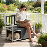 VINGLI Outdoor Storage Bench with Built-in Dog House - Photo 2