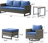 Wicker Outdoor Patio Furniture Set - 6 Piece Patio Conversation Set with 2 Swivel Rocker Chairs, 2 Rattan Ottoman - Photo 3