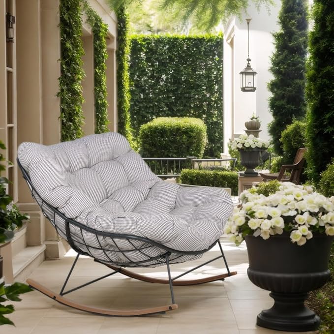 Grand patio Outdoor Rocking Chair with 2 Cushions, E-Coated Papasan Rocking Chair with Cushion - Photo 2