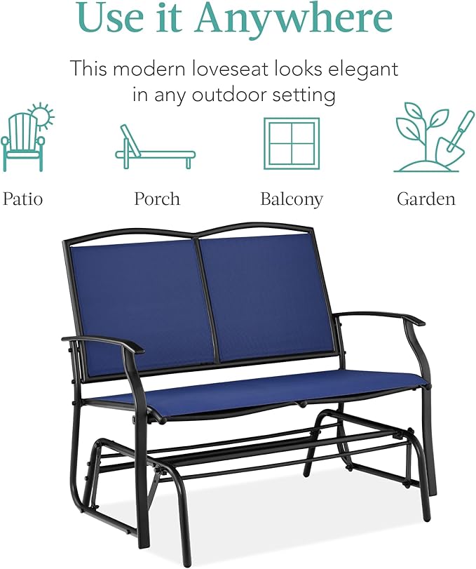 Best Choice Products 2-Person Outdoor Patio Swing Glider Steel Bench Loveseat Rocker for Deck, Porch w/Textilene Fabric - Photo 7
