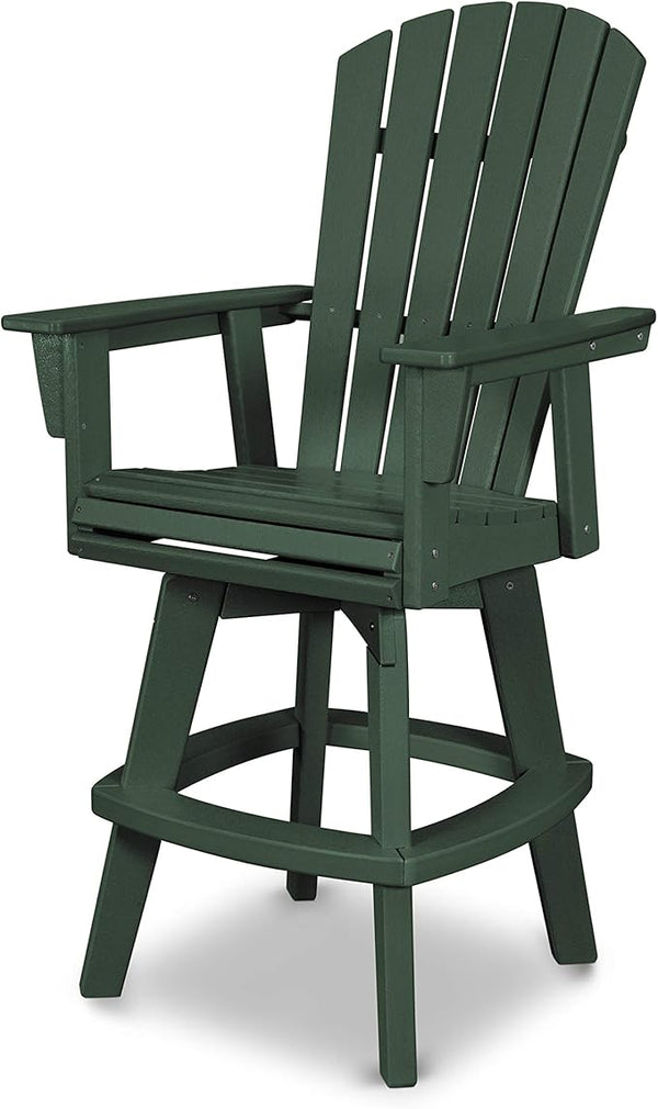 POLYWOOD® Nautical Curveback Adirondack Swivel Bar Chair in Green - Photo 1