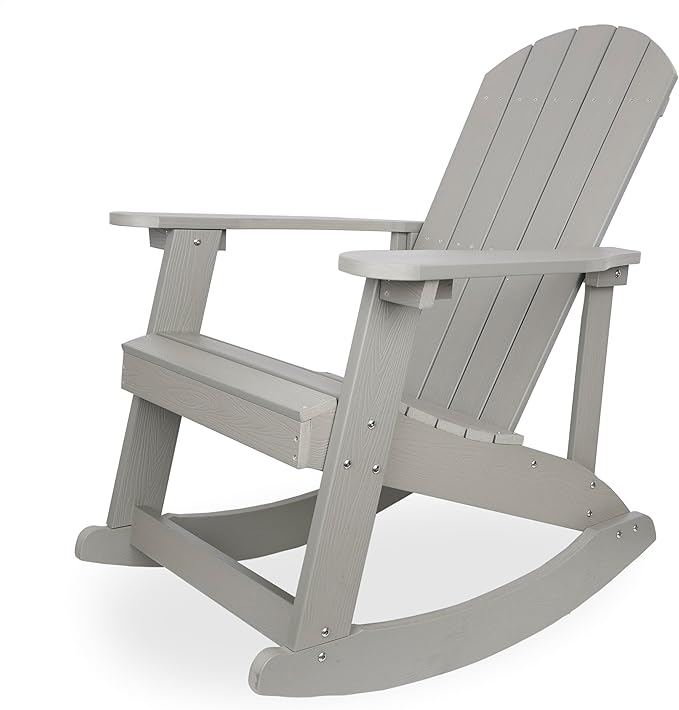 Alpine Corporation 39" H Outdoor Adirondack Rocking Chair with Classic Ergonomic Design Patio Seating Furniture and Accessories, Light Gray