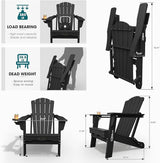 Folding Adirondack Chair Set of 2, HDPE All-Weather Outdoor Chair with Cup Holder, Wooden Textured, Fire Pit Chair - Photo 3