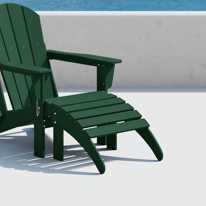 Costaelm Adirondack Chair Footrest Foldable Ottoman, Folding Ottoman Outdoor Foot Rest for Patio Waterproof, Adirondack Ottoman Outdoor, Dark Green