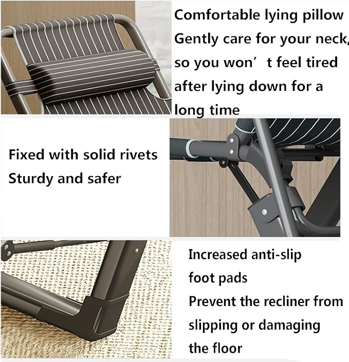ZIRIA Household Foldable Portable Lunch Break Chair, Outdoor Camping Lawn Chair, Multi-Functional Balcony Single Lounge Chair, Reinforced Bracket, Suitable for Offices, Gardens, and Camping