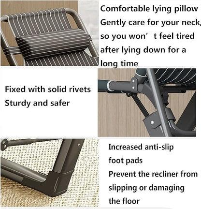 ZIRIA Household Foldable Portable Lunch Break Chair, Outdoor Camping Lawn Chair, Multi-Functional Balcony Single Lounge Chair, Reinforced Bracket, Suitable for Offices, Gardens, and Camping