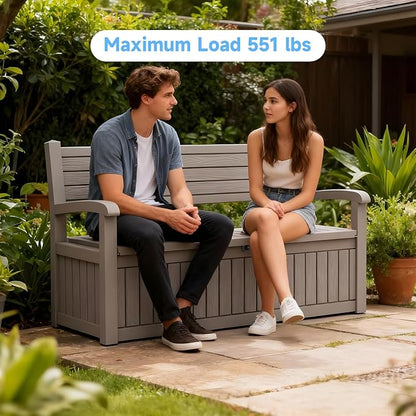 51.06" L x 24.17" W x 35.24" H Outdoor Storage Bench - 70 Gallon Weather-Resistant Resin Rattan-Look Seat (500 lbs Capacity) (Grey)