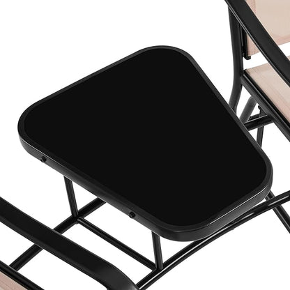 Yaheetech Outdoor Glider Chairs with Glass Table Rocking Chairs, Outdoor Loveseat Patio 2-Seat with Breathable Sling Fabric for Lawn, Garden and Porch, Beige