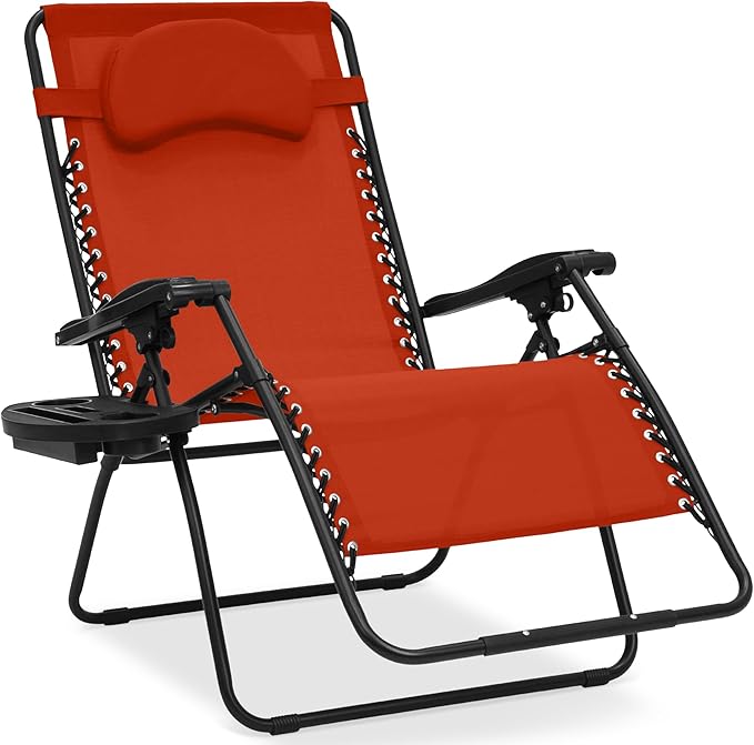 Best Choice Products Oversized Zero Gravity Chair, Folding Outdoor Patio Lounge Recliner w/Cup Holder Accessory Tray, Pillow - Burnt Orange
