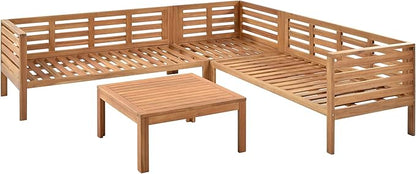 Quarte 4 Piece Outdoor Patio Conversation Furniture Set, Wood Sectional Sofa Set with Water Resistant Cushions/Coffee Table, Garden Backyard Poolside L Shape Corner Sofa Set…