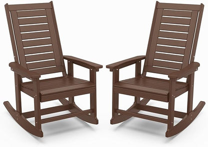 IVY&LANE Outdoor Rocking Chairs Set of 2 | Porch-Rockers | Dark Brown Wood Grain | HDPE Plastic | All-Weather | High Back | Wide Seat | Oversized Patio Rocker for Adult | for Outside Deck Balcony