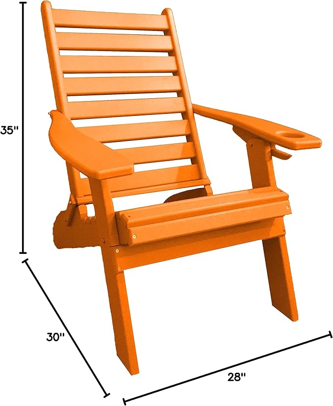 Furniture Barn USA Farmhouse Collection Poly Ladderback Folding Adirondack Chair, Tangerine