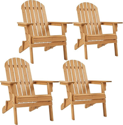 Topeakmart Set of 4 Folding Adirondack Chair Outdoor Weather Resistant Chairs for Patio Deck Garden, Backyard Deck, Fire Pit, Honey Brown