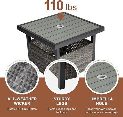 VINGLI Outdoor Side Table with Umbrella Hole Wicker Patio Umbrella Table, Wicker Side Table End Table for Balcony Porch Deck