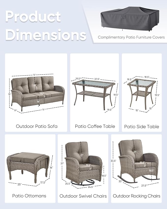 10-Piece Patio Furniture Set-Patio Rocking Chairs Set of 4 Outdoor Rattan Sofa Sets with Coffee Table Outdoor Patio - Photo 7