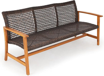IDZO 1000lbs Capacity, FSC Certified 3 Seater Patio Couch with Upgraded 2000Hours UV Resistant Wicker, Teak Finish Furniture Set, Trinite Acacia Outdoor Sofa_Brown